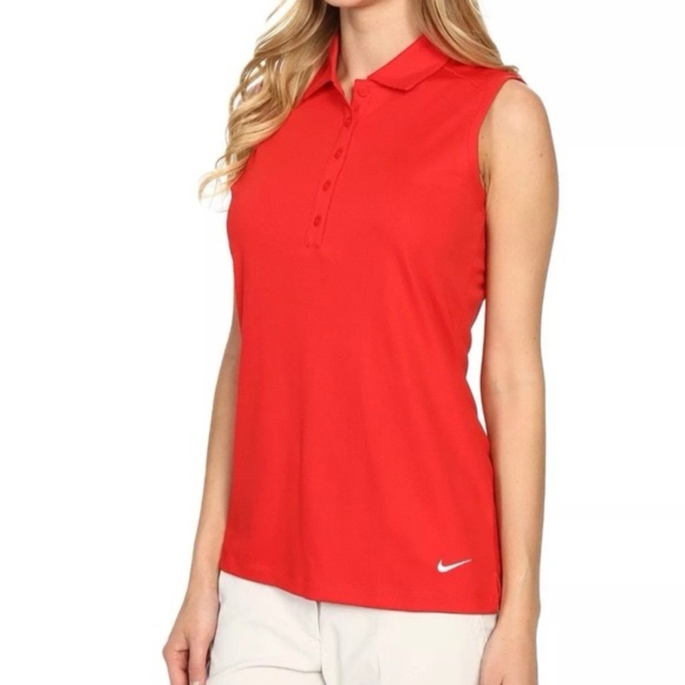 Nike Women's Red/Pink Dri-Fit Sleeveless Polo Top